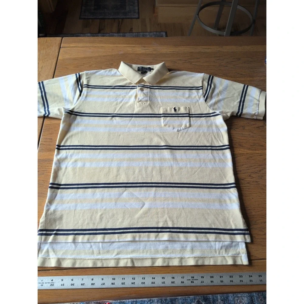 Polo Ralph Lauren Striped Yellow Black White Polo Shirt Men's XL Cotton Vtg 90s